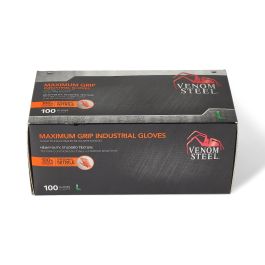 Venom Steel Industrial Nitrile Gloves with Grip, Orange/White, Size L, 100 Count, Each