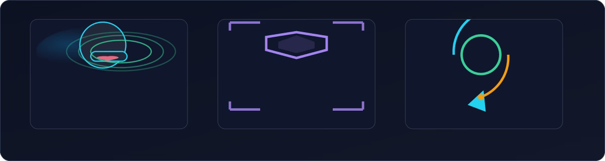 Abstract confidence banner: calm head with concentric waves (mindset), a soft shield frame (boundaries), and a circular breathing loop with arrows (self-reset).