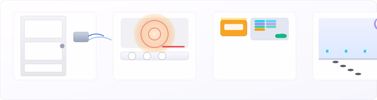 Home safety audit: door with chime waves, stove burner with off toggle, pill blister with lock, and moon with footprints and nightlight dots.