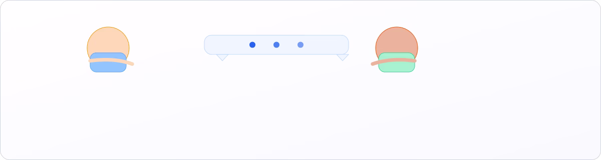Two simple figures facing each other with a shared speech bubble, indicating a person explaining answers to another.